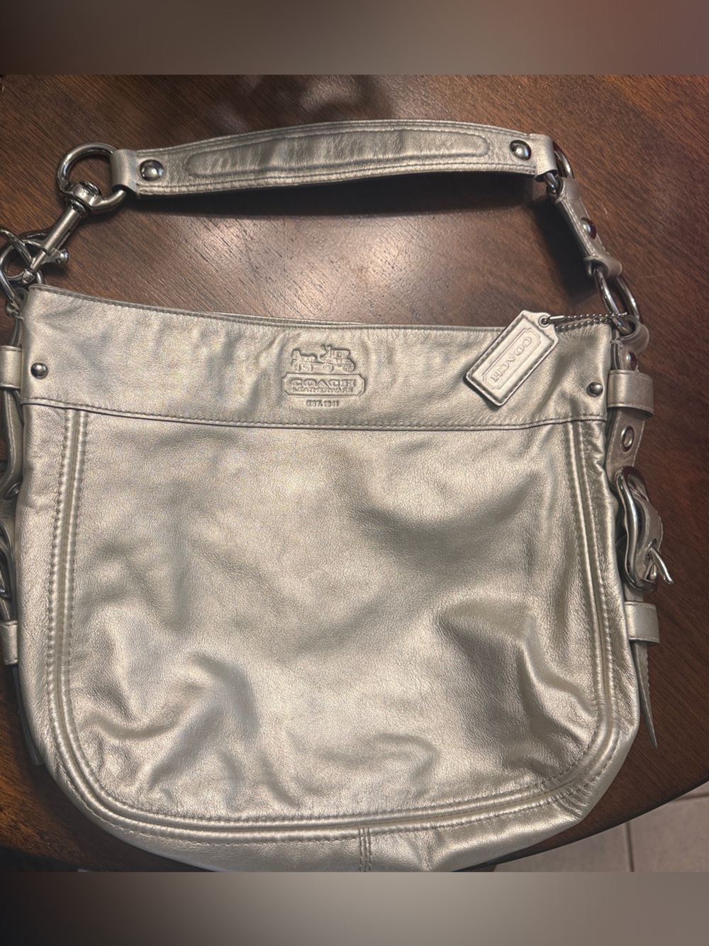 Coach Metallic Silver Leather Shoulder Hobo